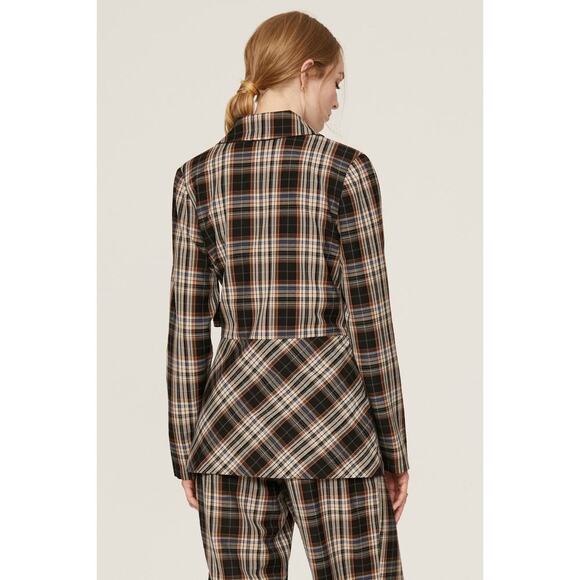 Pamela Love Retro Tie Waist Wrap Brown Plaid Blazer Womens Size Medium - Picture 2 of 13